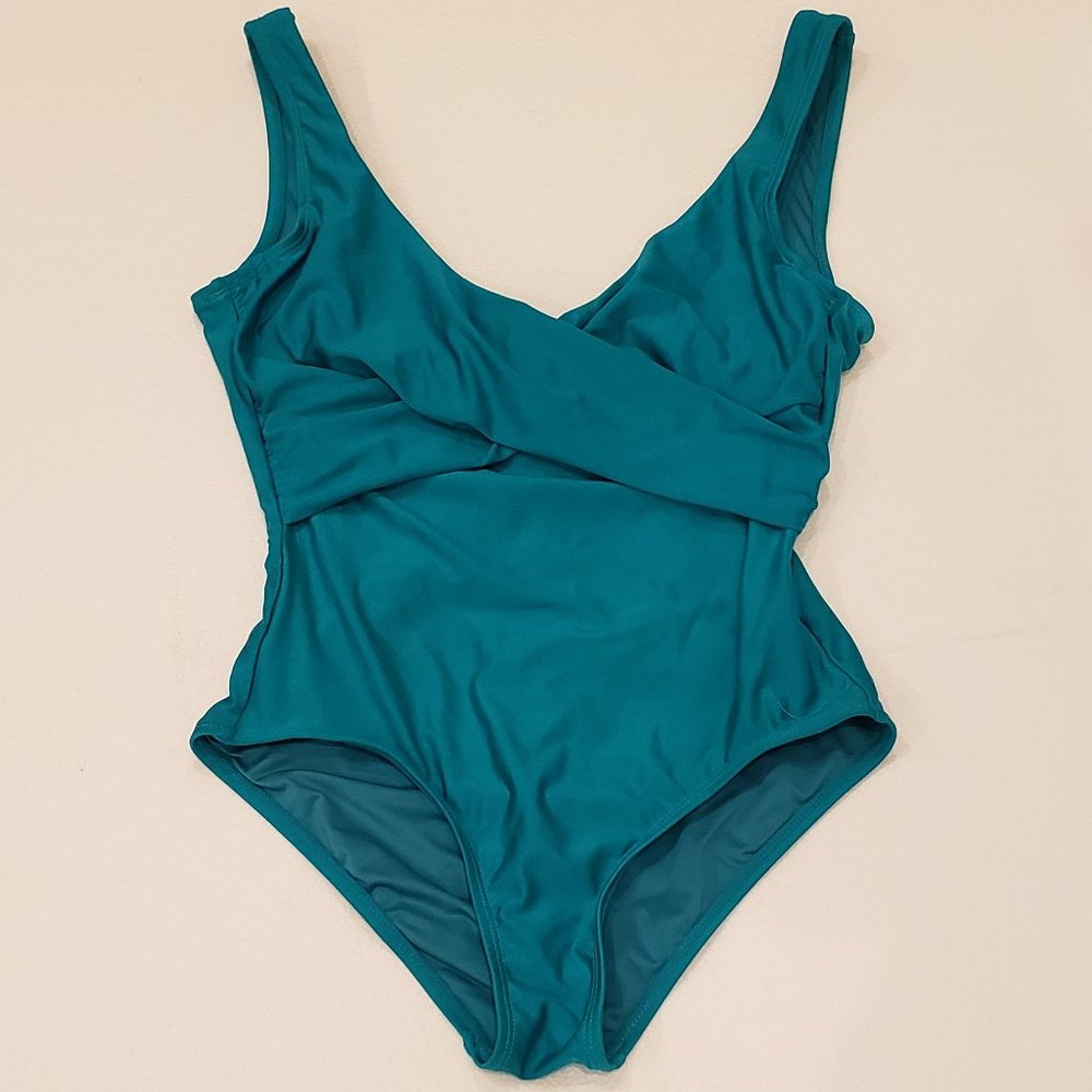 Tahari Teal One Piece Swim Suit  with under wire bra